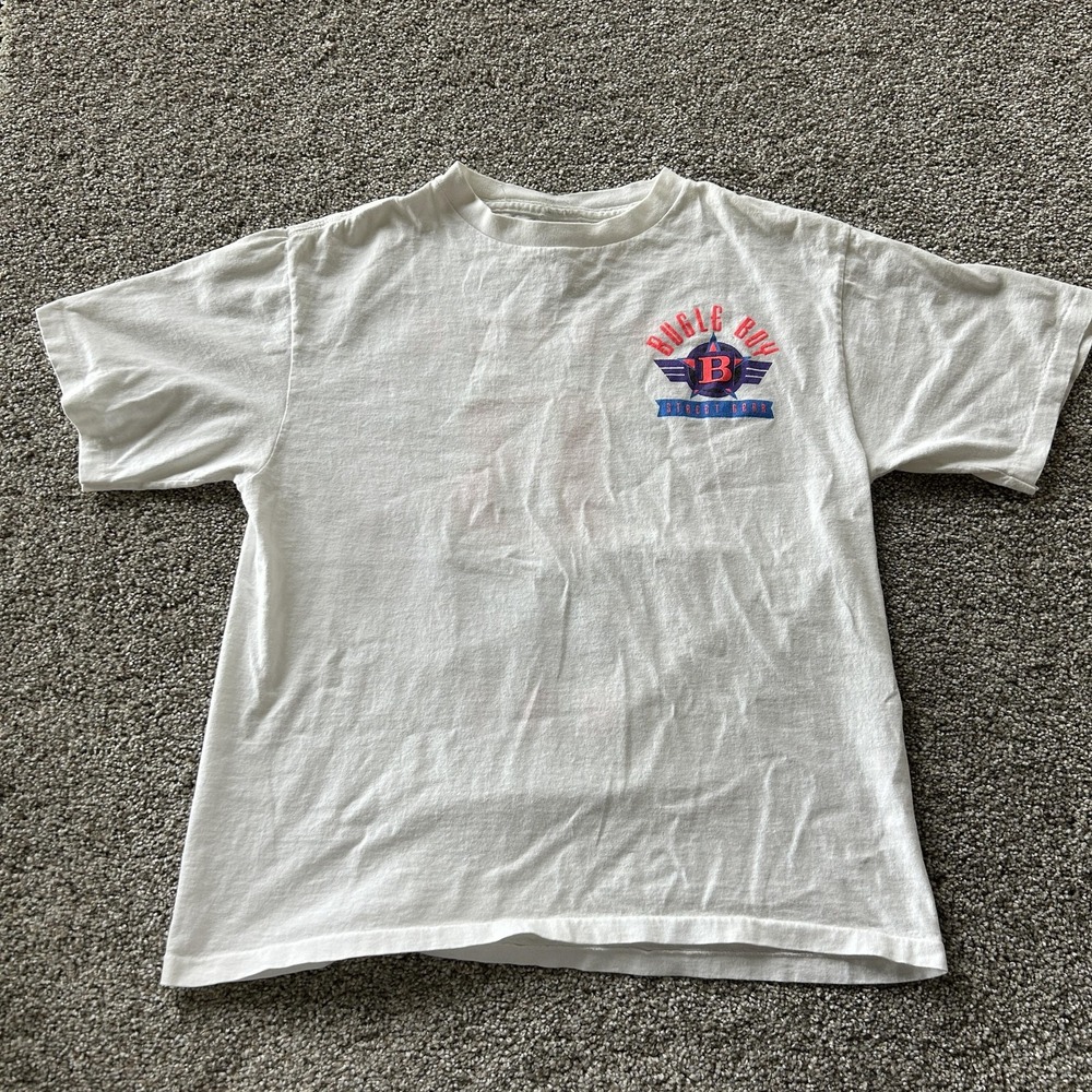 Vintage 90s Bugle Boy Street Gear Shirt Mens XL White Graphic Logo Tee T-Shirt